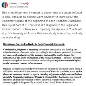 Trump Posts Photo Of Paper He Attempted To Show Judge In Civil Fraud Trial